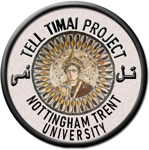 Tell Timai Archaeological Project Patch showing the famous circular mosaic of Arsinoe the Second's head wearing a trireme ship as a hat from the Alexandria Museum